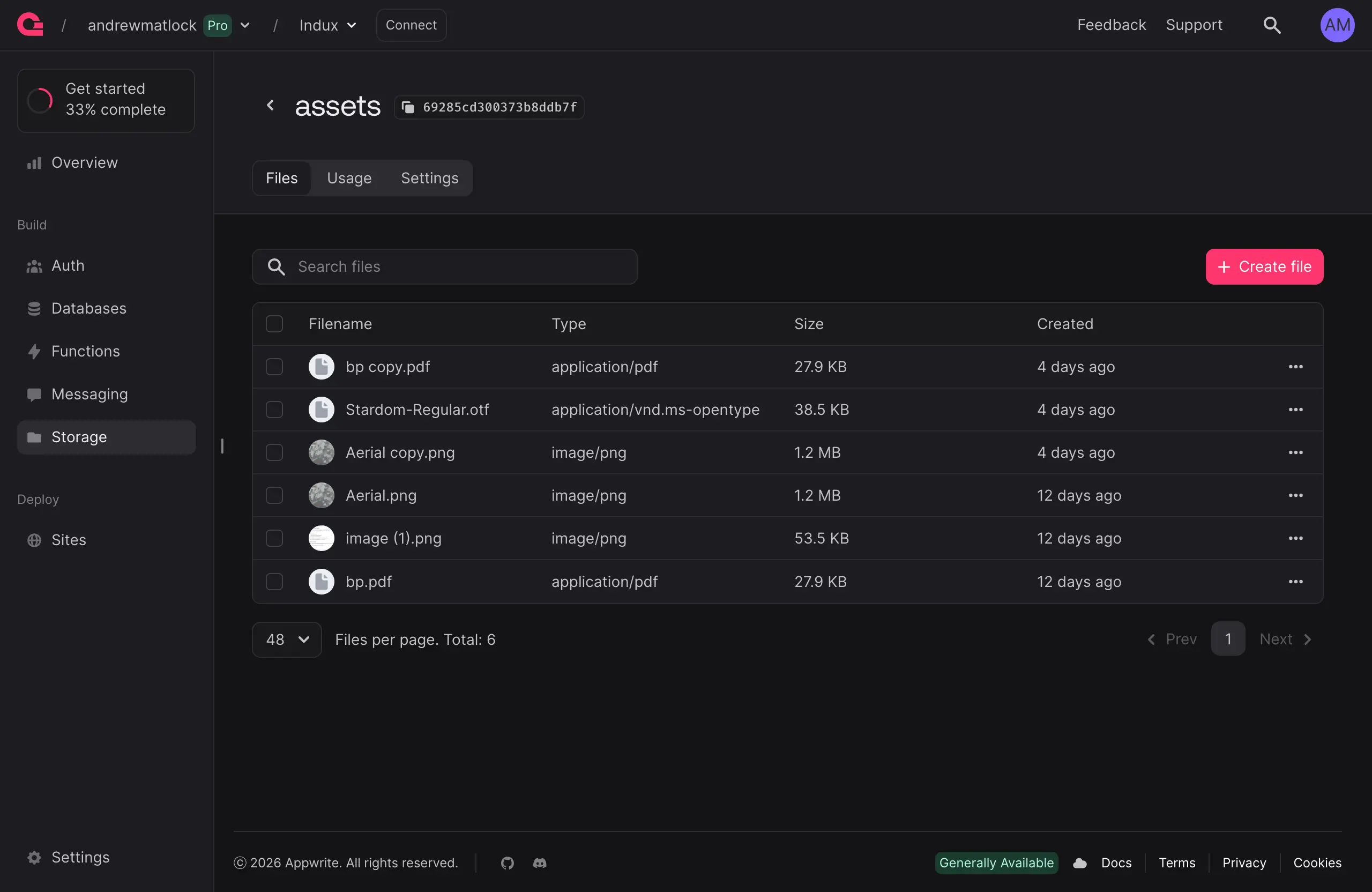 Appwrite bucket contents