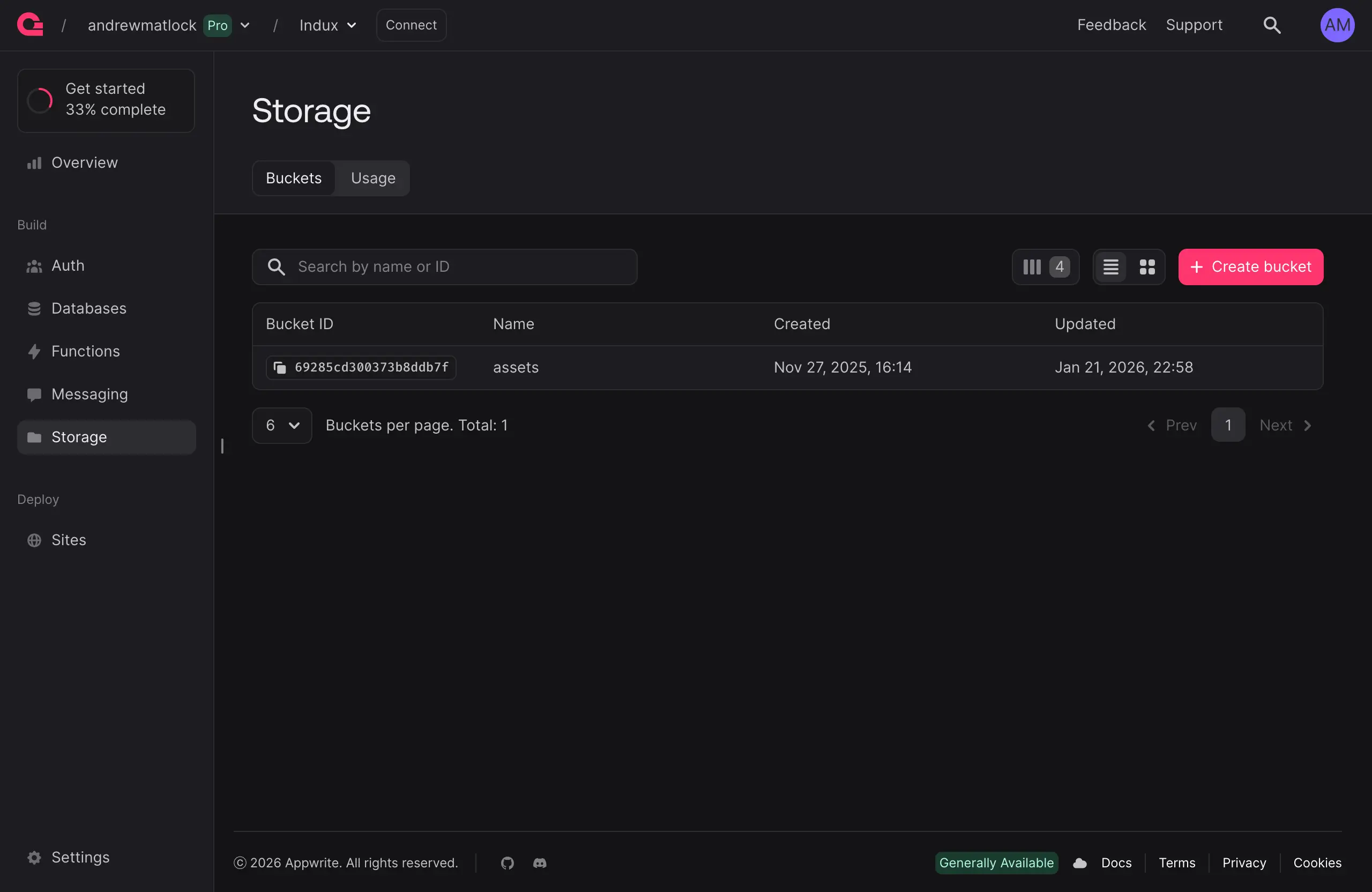 Appwrite storage buckets